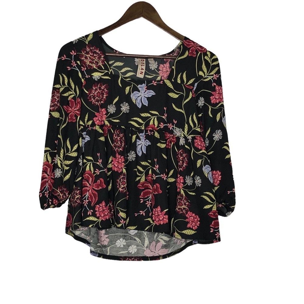 Anthropologie Dolan Cherie Black Floral Square Neck Babydoll Blouse Size XS
